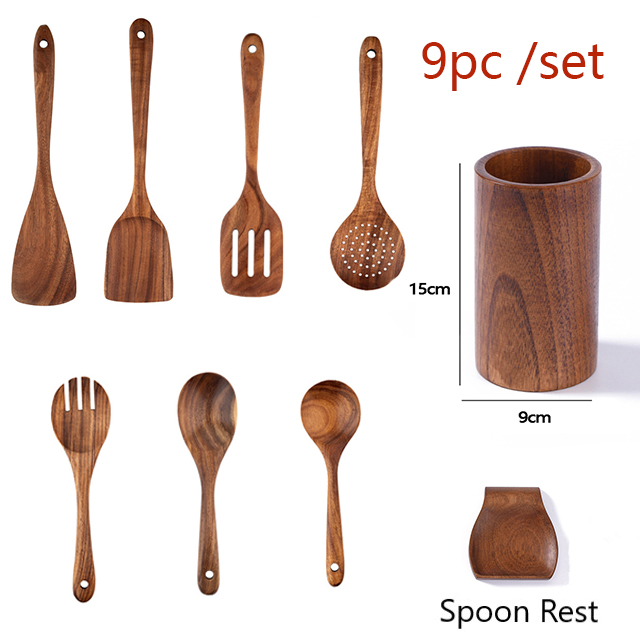 9 Piece Teak Wood Kitchen Tool Set – Terra Powders