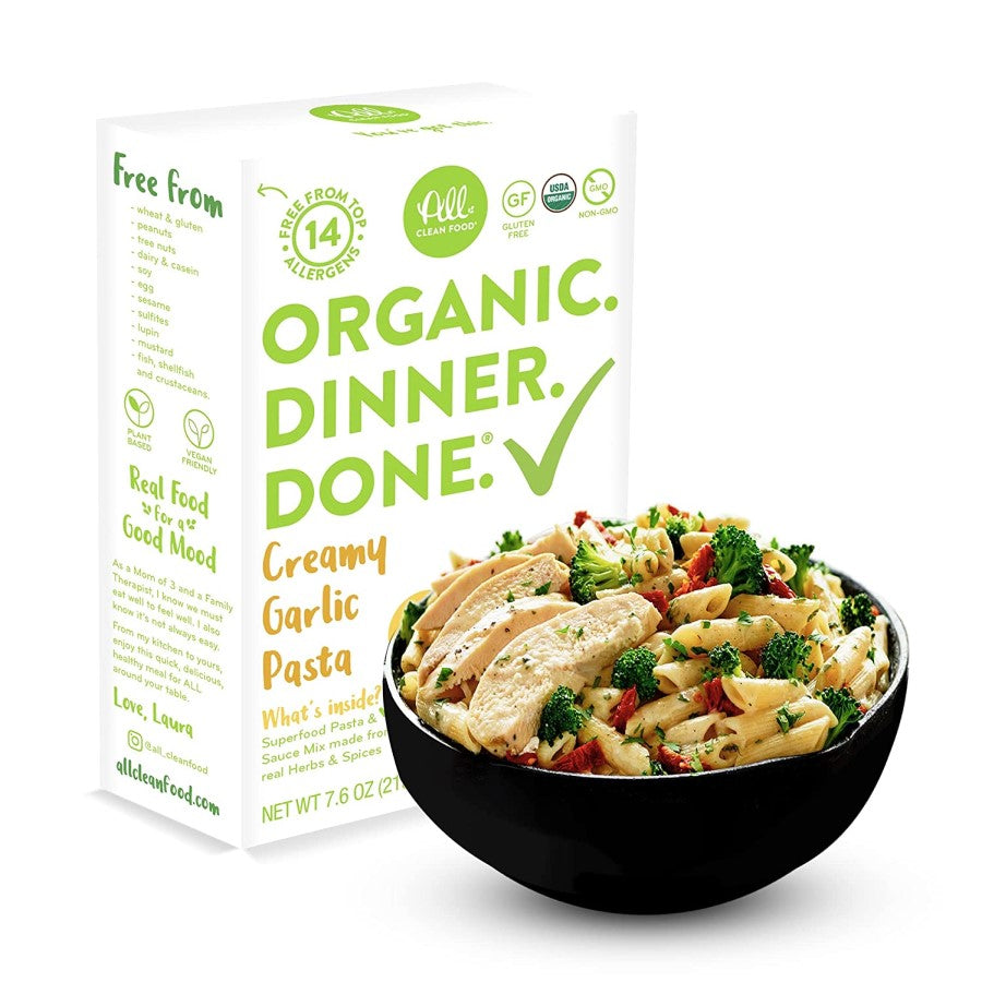 Delicious Organic Dinner Done Creamy Garlic Pasta All Clean Food Dinner Kit