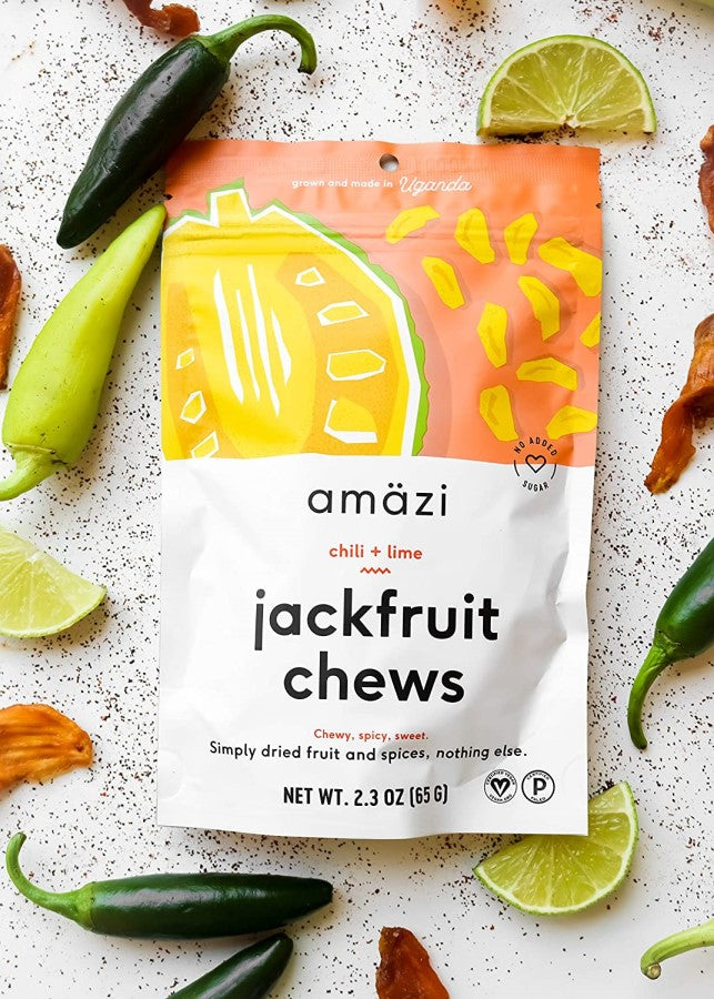 Bag Of Amazi Dried Fruit And Spices Chili Lime Jackfruit Chews With Fresh Ingredients