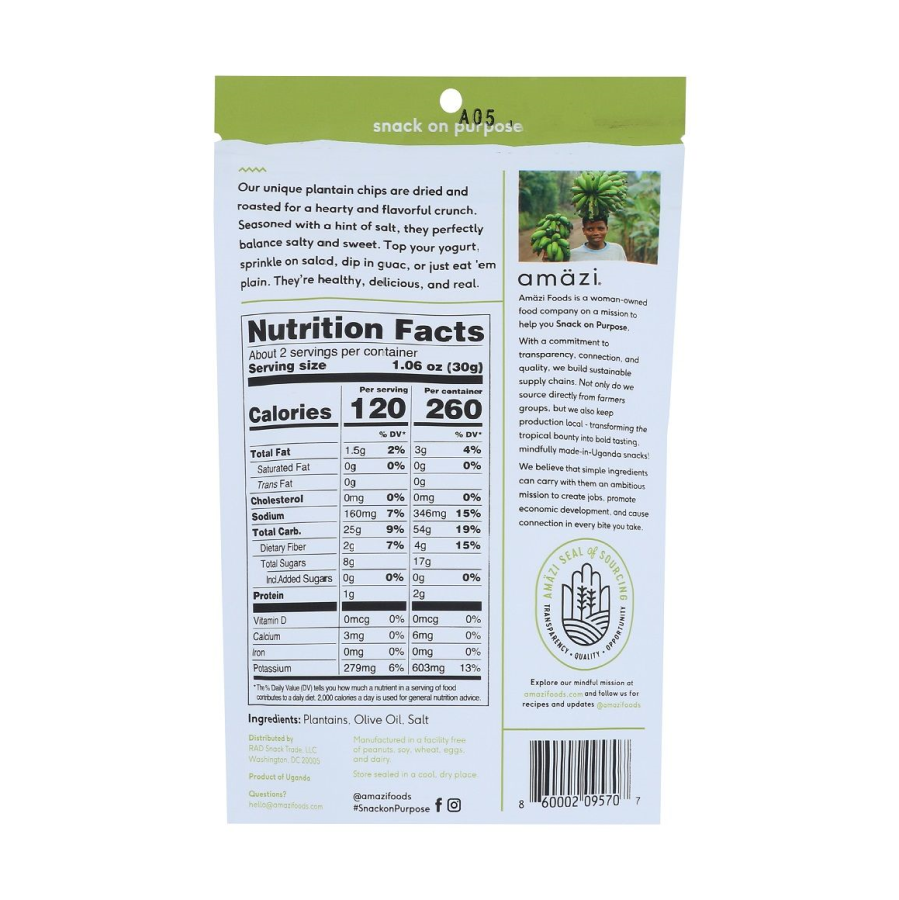 Amazi Salted Olive Oil Plantain Chips Nutrition Facts Ingredients