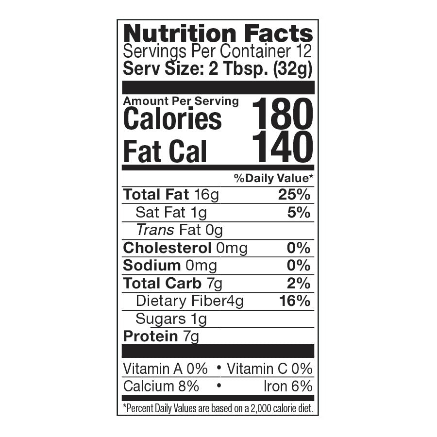 Artisana Organics Raw Almond Butter 14 Ounce Nutrition Facts Label