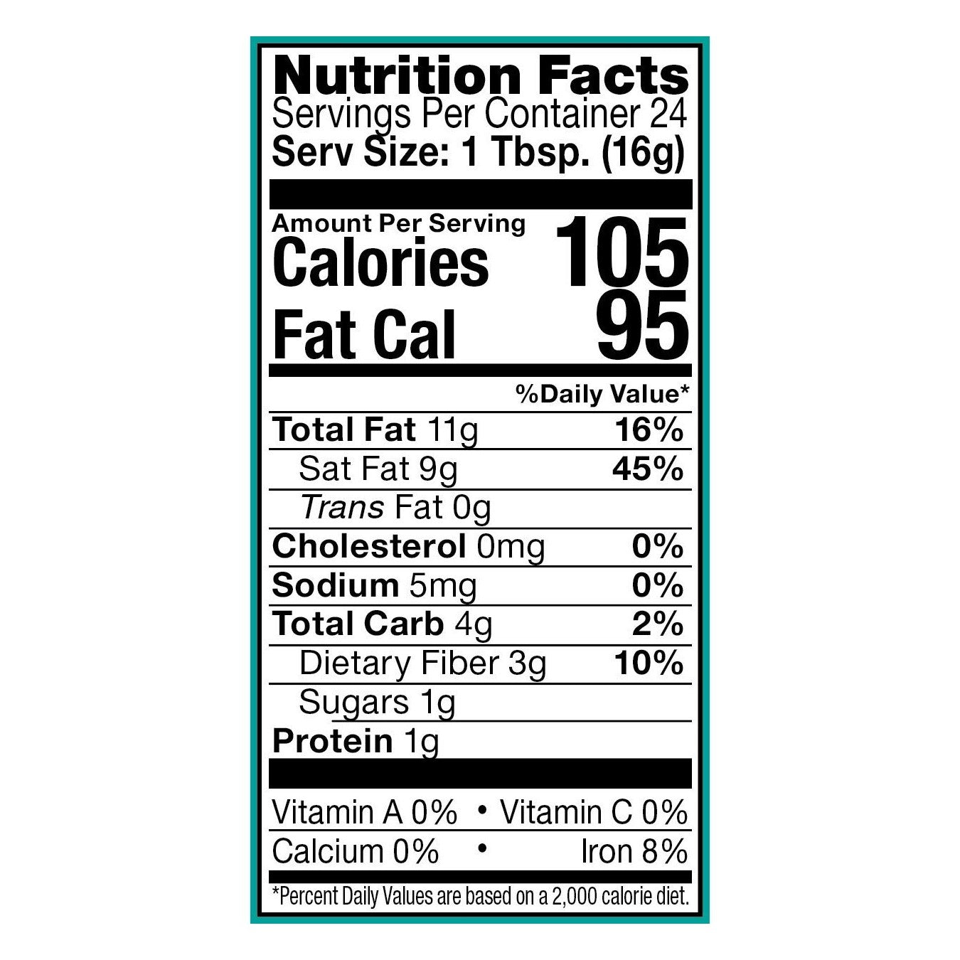 Artisana Organics Raw Coconut Butter 14 Ounce Nutrition Facts Label