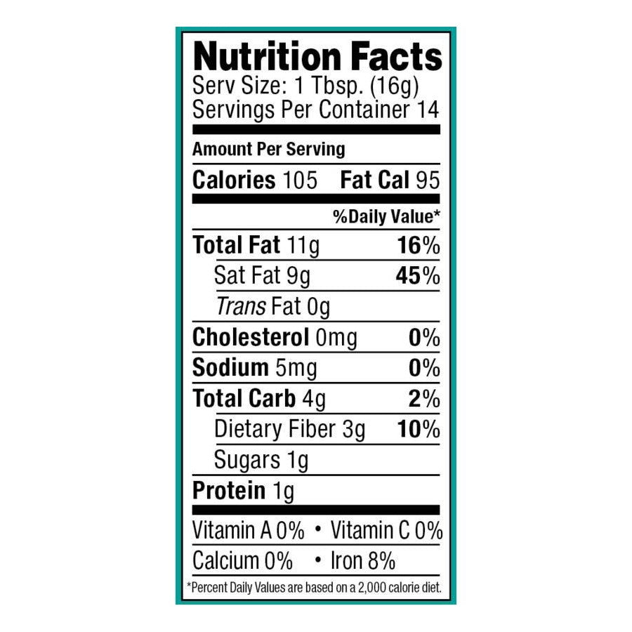 Artisana Organics Raw Coconut Butter 8 Ounce Nutrition Facts Label