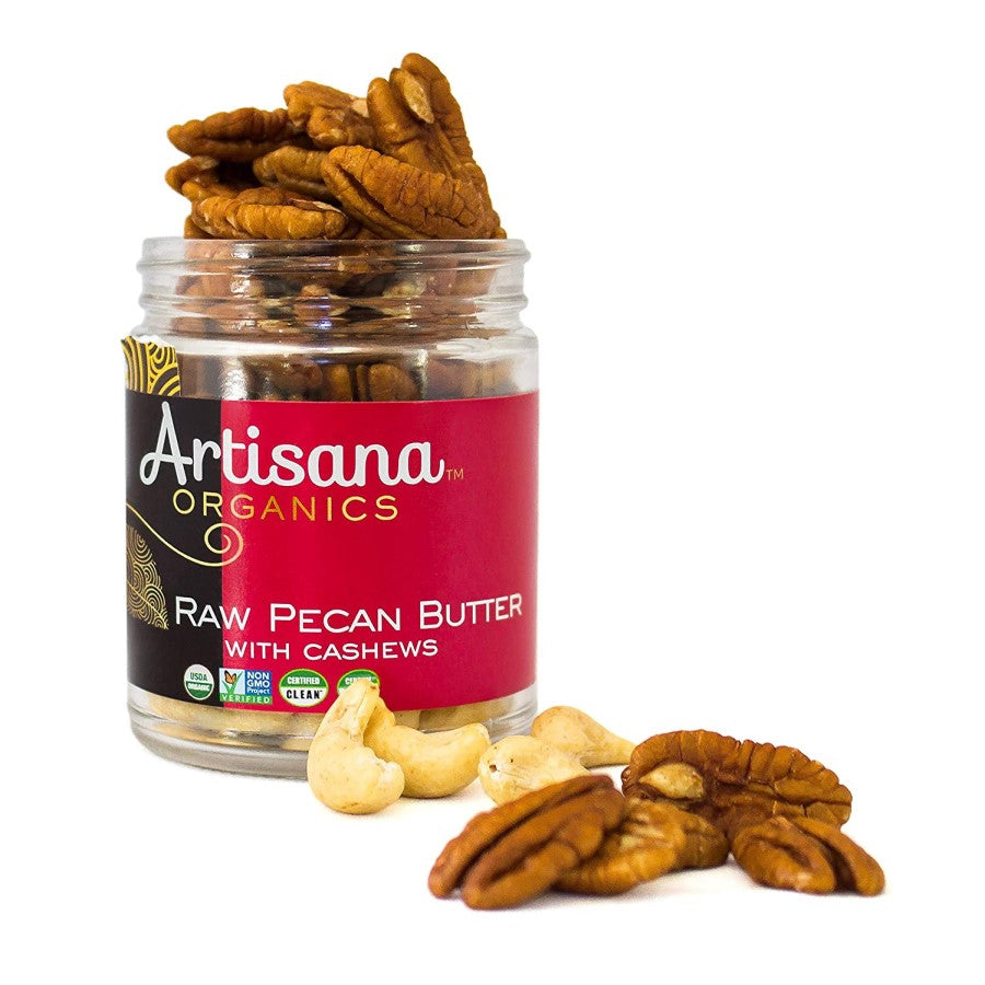 Raw Non-GMO Unroasted Nuts In Artisana Organics Pecan Butter With Cashews