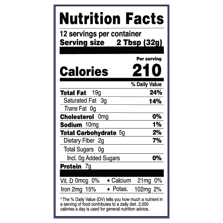 Artisana Organics Raw Tahini Sesame Seed Butter 14 Ounce Nutrition Facts Label