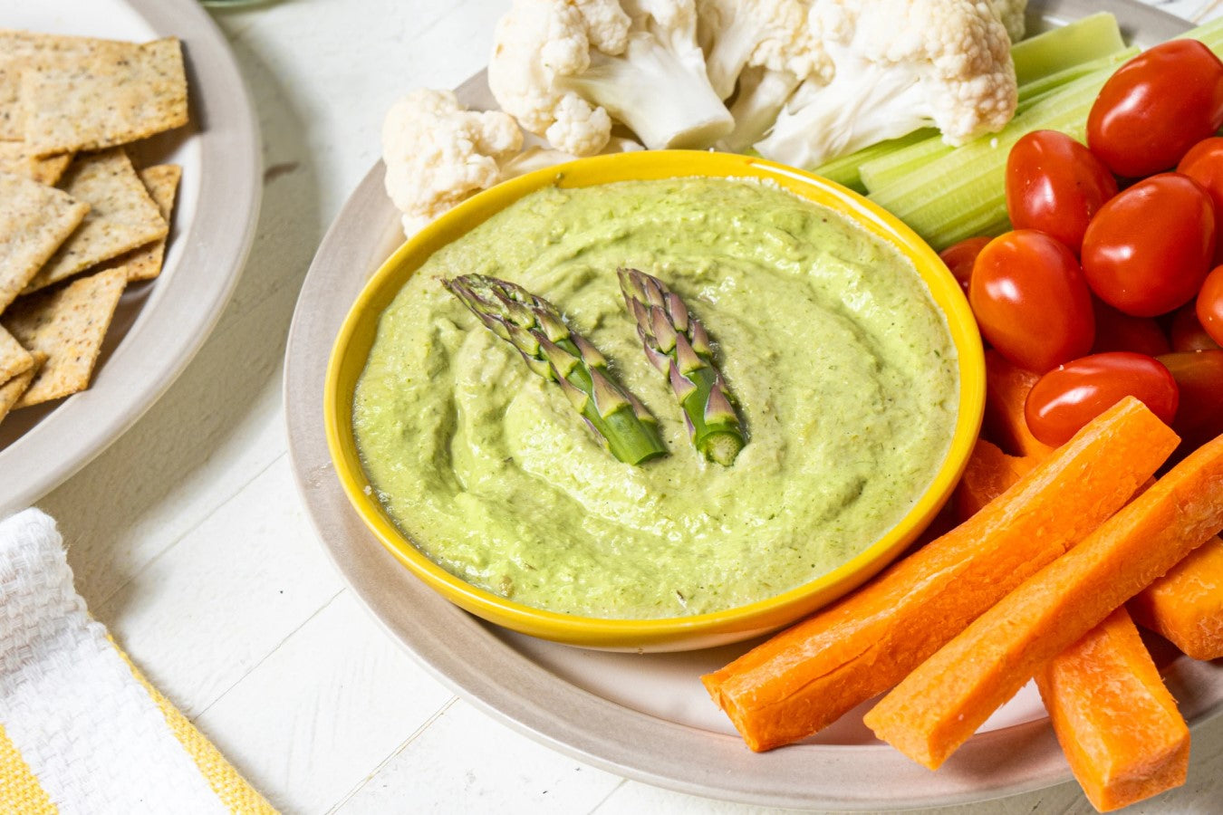Avocado Oil Asparagus Dip With Crackers And Fresh Cauliflower Celery Tomatoes Carrots Recipe Primal Kitchen
