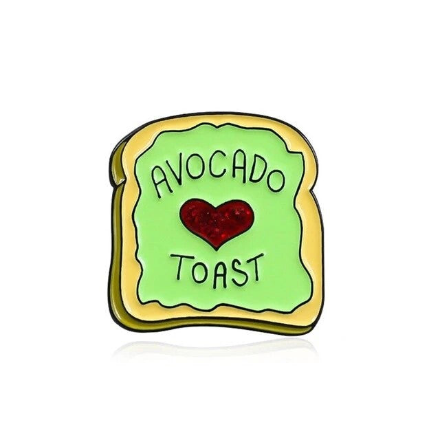 Glittery Red Heart Avocado Toast Lapel Pin From Terra Powders