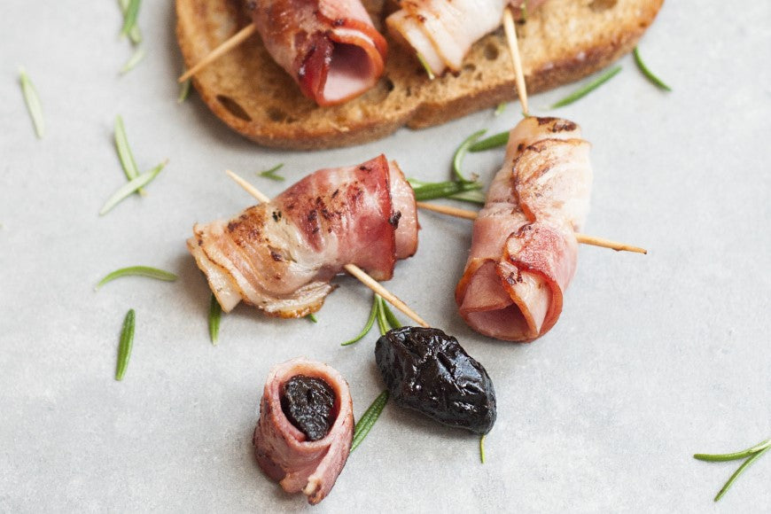 Organic Hors d'oeuvres Appetizers Bacon Wrapped Prunes With Rosemary