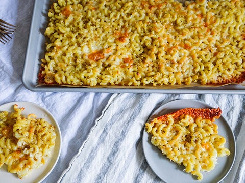 Baking Tray Lined With If You Care Precut Parchment Paper Baking Sheet And Delicious Baked Macaroni And Cheese Meal