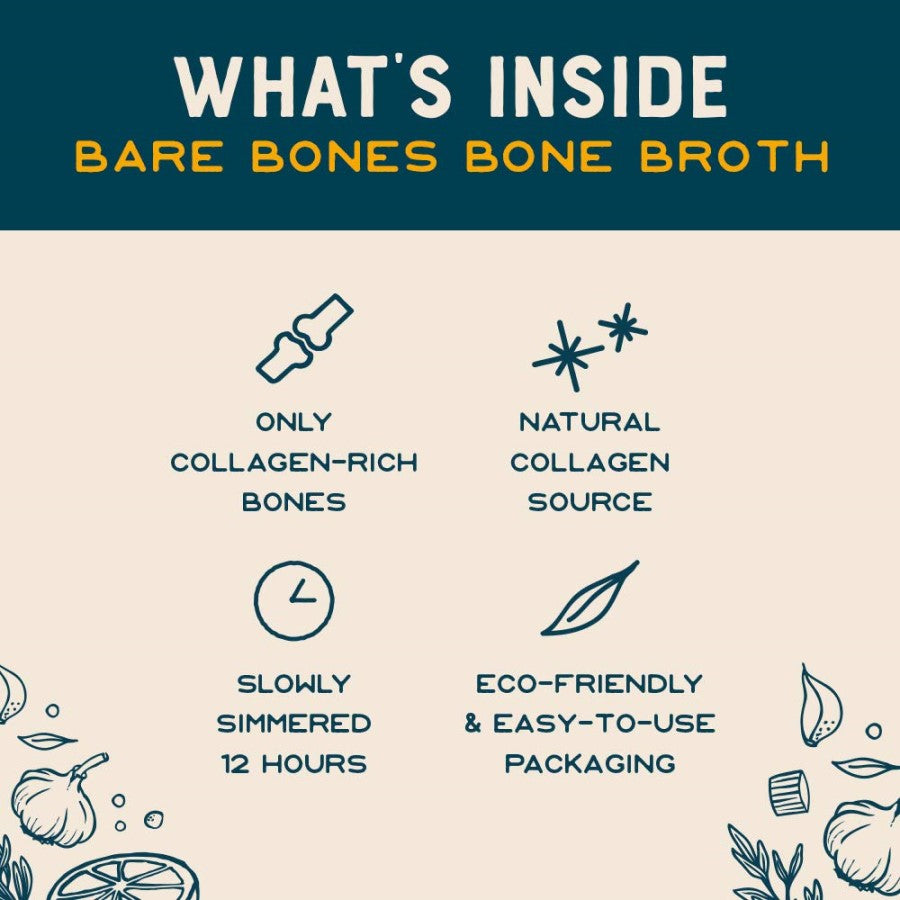 What's Inside Classic Chicken Bare Bones Bone Broth Collagen Rich Bones Eco Friendly Packaging