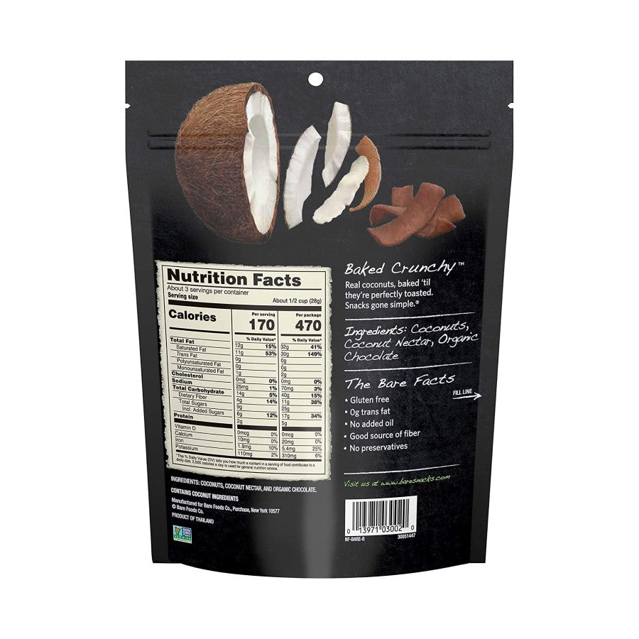 Bare Baked Crunchy Coconut Chips Chocolate No Oil Added Nutrition Facts And Ingredients