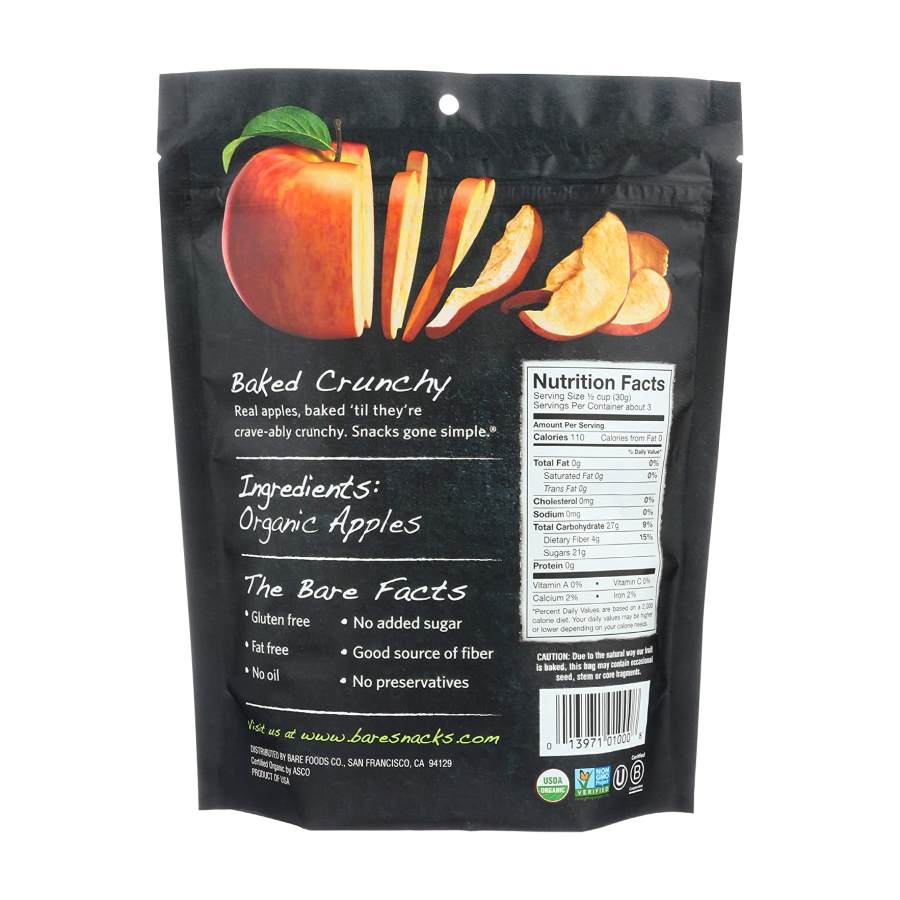 Organic Bare Baked Crunchy Apple Chips Fuji And Reds No Oil Added Nutrition Facts And Ingredients