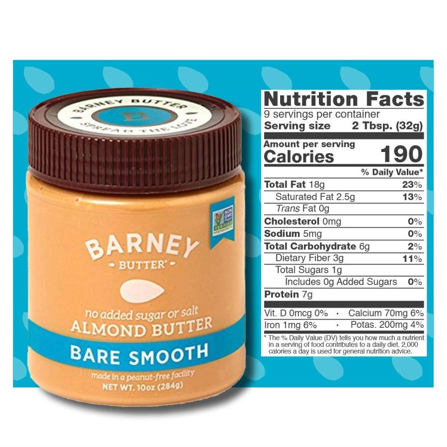 Barney's 10 Ounce Bare Smooth Almond Butter Nutrition Facts