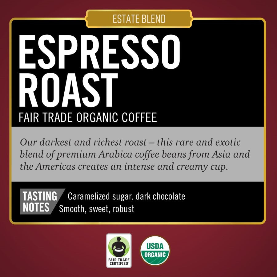 Barrie House Espresso Roast Coffee Fair Trade Organic Very Dark Roast Estate Blend Rare And Exotic Blend Of Premium Arabica Beans Creates An Intense And Creamy Cup
