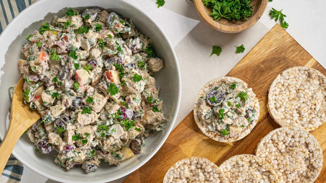 Basil Chicken Salad Lunch With Lundberg Lightly Salted Brown Rice Cakes Recipe