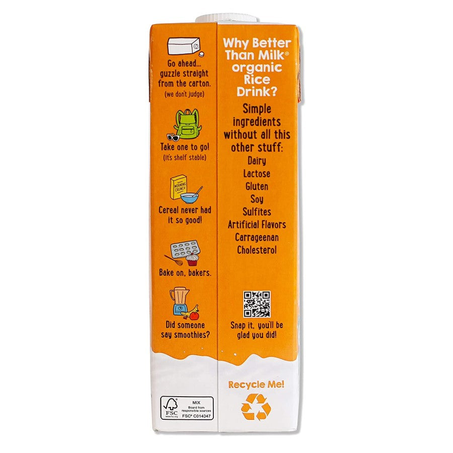 Better Than Milk Organic Rice Hazelnut Drink Is Simple Ingredients No Dairy No Soy Lactose Free Gluten Free No Artificial Flavors No Cholesterol Enjoy On The Go In Cereal Baked Goods Smoothies And More