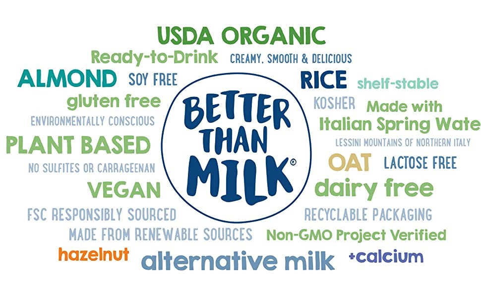 Better Than Milk Organic Ready To Drink Soy Free Shelf Stable Gluten Free Environmentally Conscious Made With Italian Spring Water Plant Based Lactose Free Vegan Dairy Free Recyclable Packaging Alternative Milk