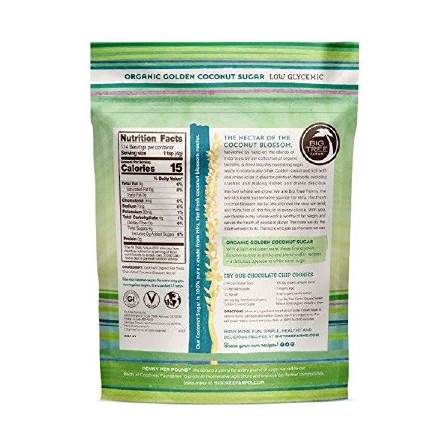 Organic Low Glycemic Golden Coconut Sugar Nutrition Facts And Ingredients Big Tree Farms