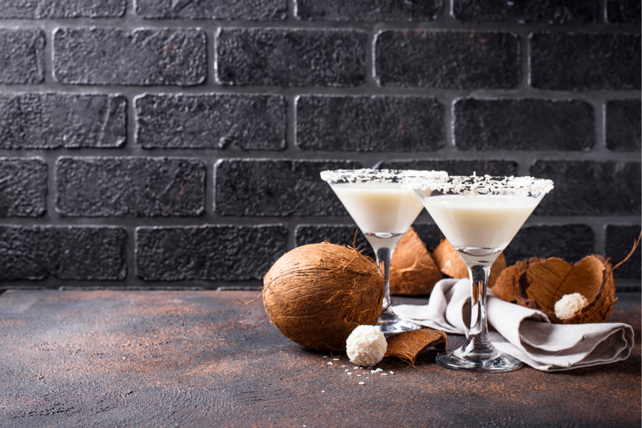 Two Topical Cocktails Made With Coconut Water From Terra Powders Along With Coconut Power Balls To Snack