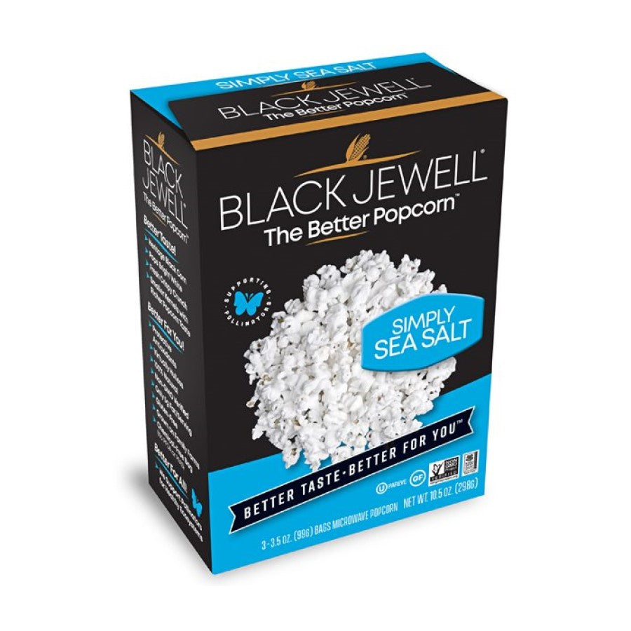 Black Jewell Microwave Popcorn Simply Sea Salt 10.5oz Box Of 3 Chemical Free Bags