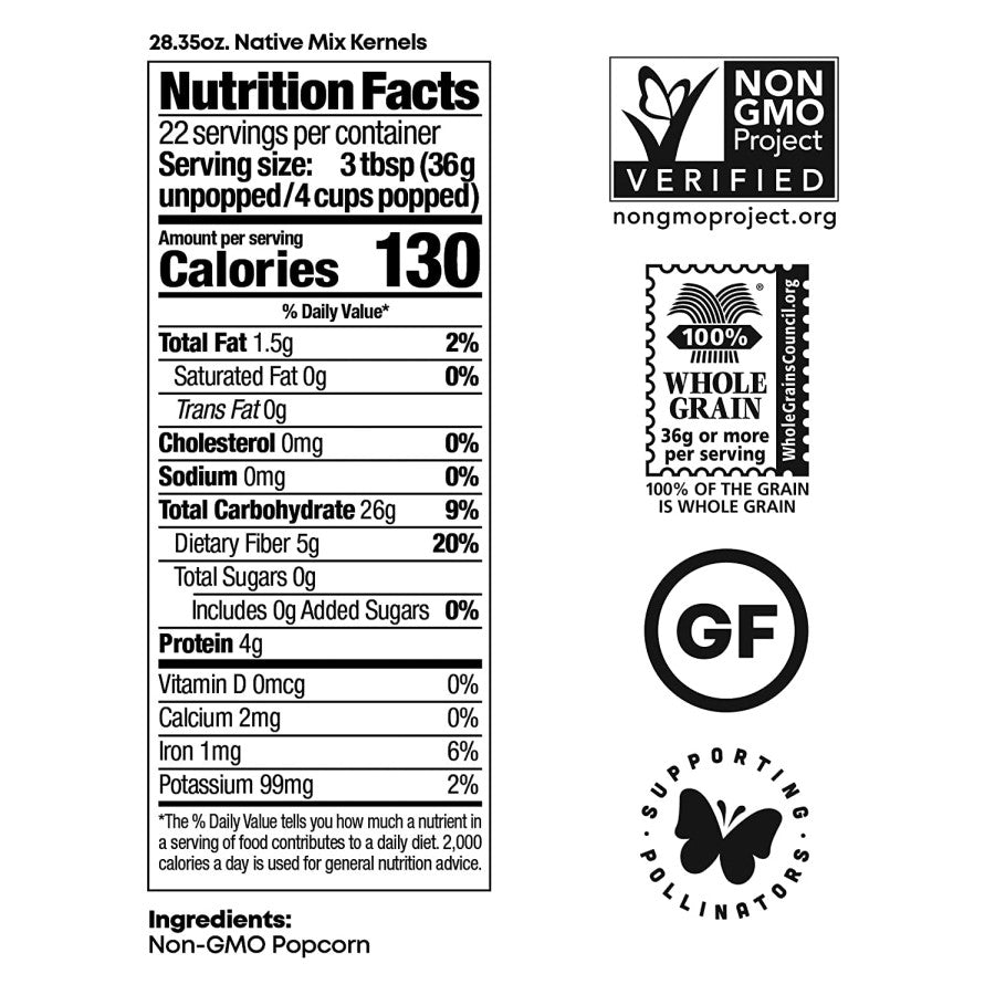 Native Mix Popcorn Kernels Non-GMO Single Ingredient Nutrition Facts Gluten Free Black Jewell