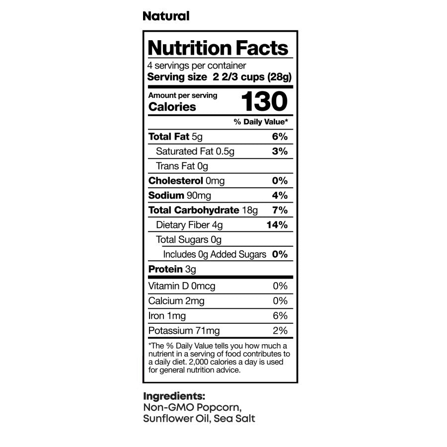 Natural Pre-Popped Popcorn Nutritional Facts and Ingredients