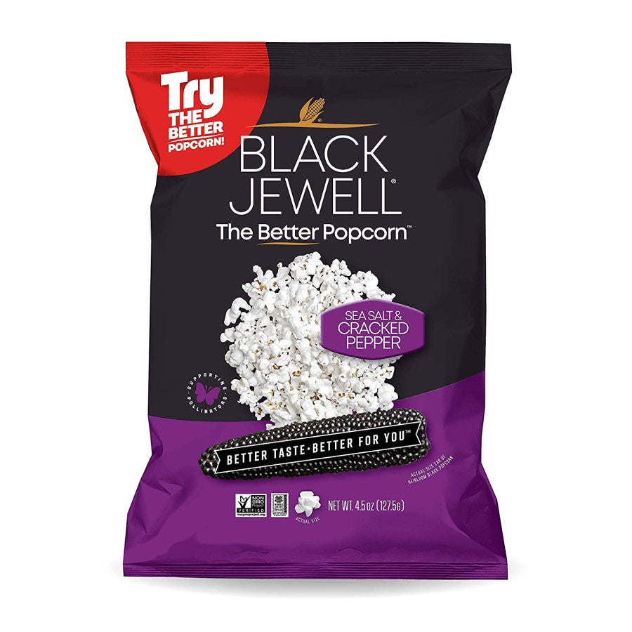 Black Jewell Popped Popcorn Sea Salt & Cracked Pepper 4.5oz Ready To Eat Bagged Popcorn
