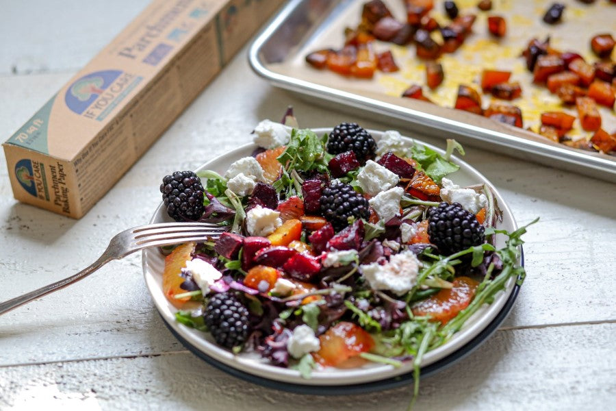 Colorful Blackberry And Beet Salad Made With Roasted Vegetables Baked On If You Care Parchment Paper