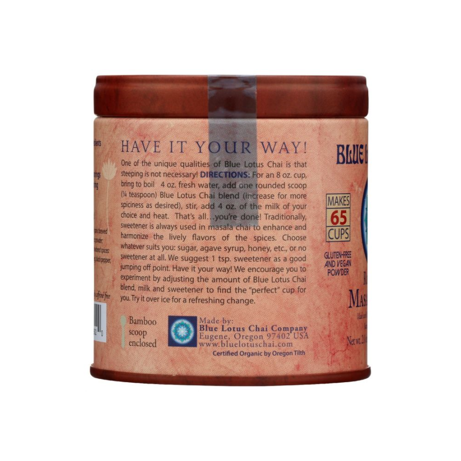 Caffeine Free Rooibos Masala Chai Directions Blue Lotus Chai Tea Tin Makes 65 Cups And Includes Bamboo Scoop