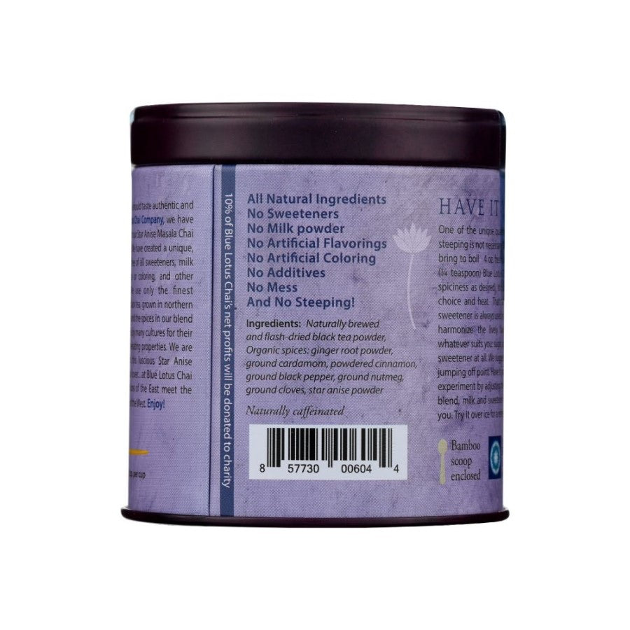 Blue Lotus Chai Non-GMO Star Anise Masala Chai Tea Powder All Natural Ingredients