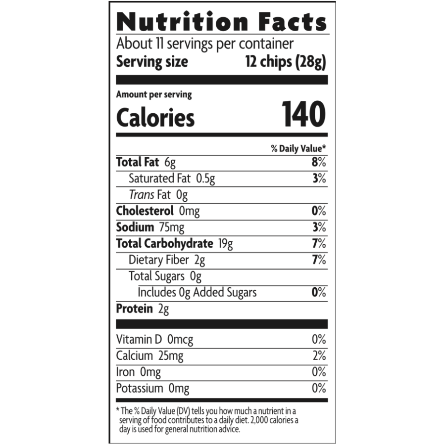Que Pasa Organic Blue Corn Chips Nutrition Facts Label
