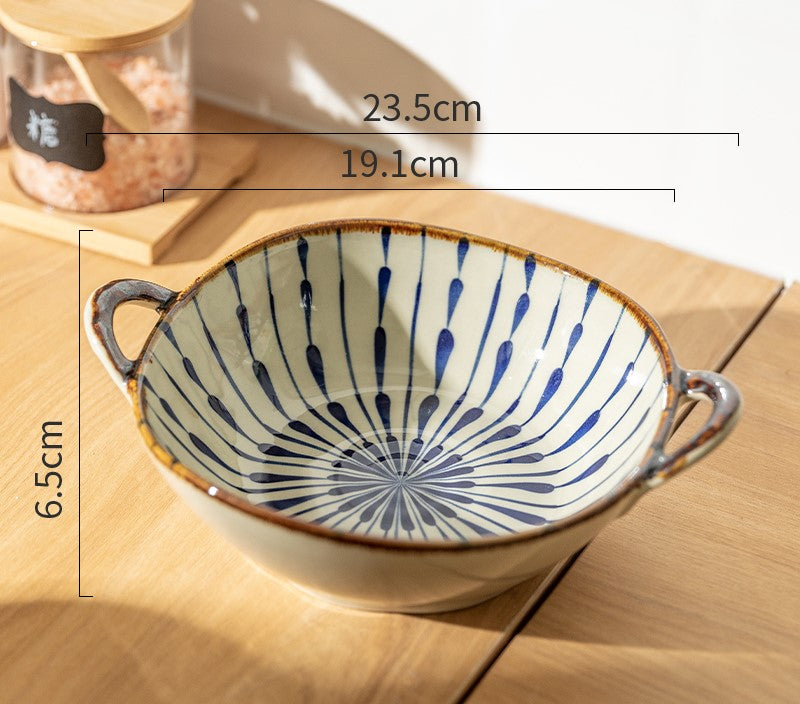 Blue Rain Irregular Shape Farmhouse Style Bowl With Handles