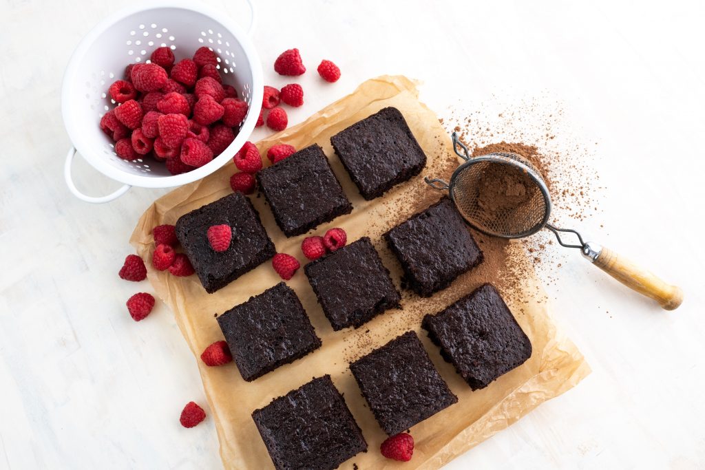 Fresh Raspberries And Gluten Free Cassava Brownies Made With Bob's Red Mill GF Flour