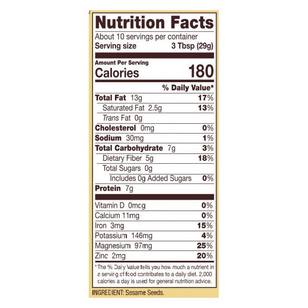 Bob's Red Mill 10 Ounce Sesame Seed Nutrition Facts Single Ingredient