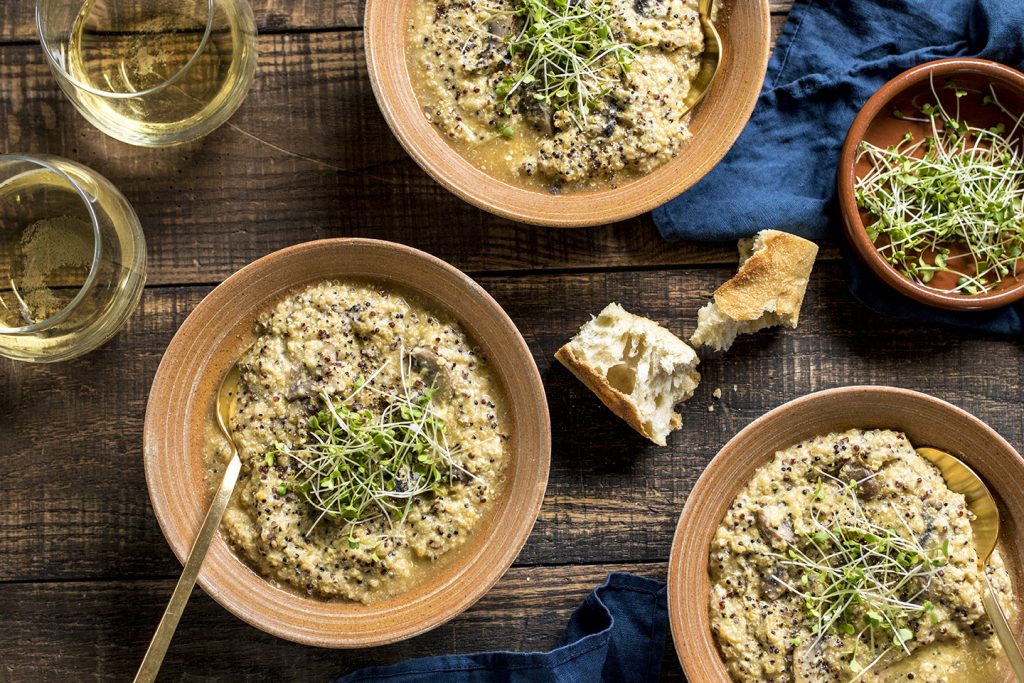 Fresh Sprouts And Vegan Quinoa Mushroom Risotto With Nutritional Yeast From Bob's Red Mill