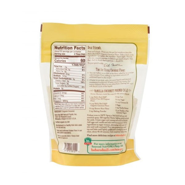 Non-GMO Nutrition Facts And Single Ingredient Coconut Flour 1lb Bag From Bob's Red Mill