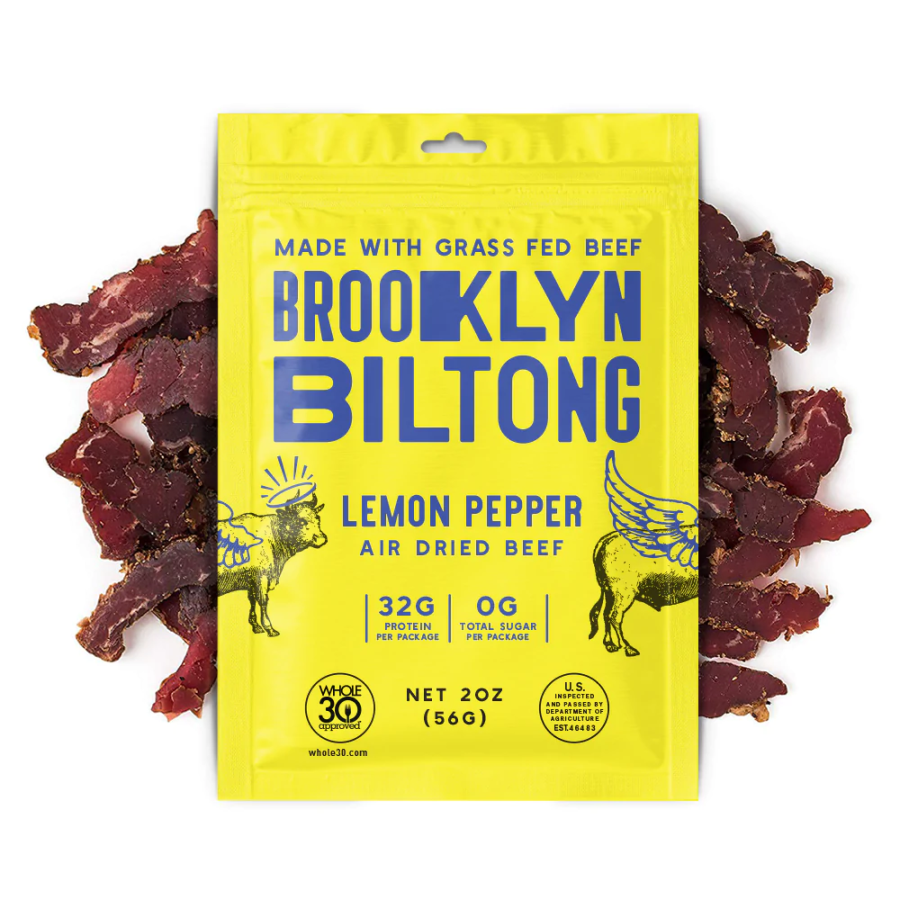Made With Grass Fed Beef Brooklyn Biltong Lemon Pepper Air Dried Beef Has 32 Grams Protein And 0 Grams Total Sugar Per Package Healthy Whole30 Approved Jerky Like Snack