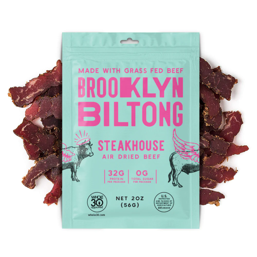 Made With Grass Fed Beef Brooklyn Biltong Steakhouse Air Dried Beef Has 32 Grams Protein And 0 Grams Total Sugar Per Package Healthy Whole30 Approved Jerky Like Snack