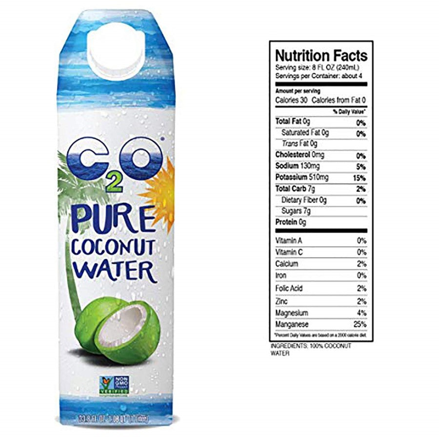 Coconut Water Nutrition Facts And Ingredients 100 Percent Pure C2O Box