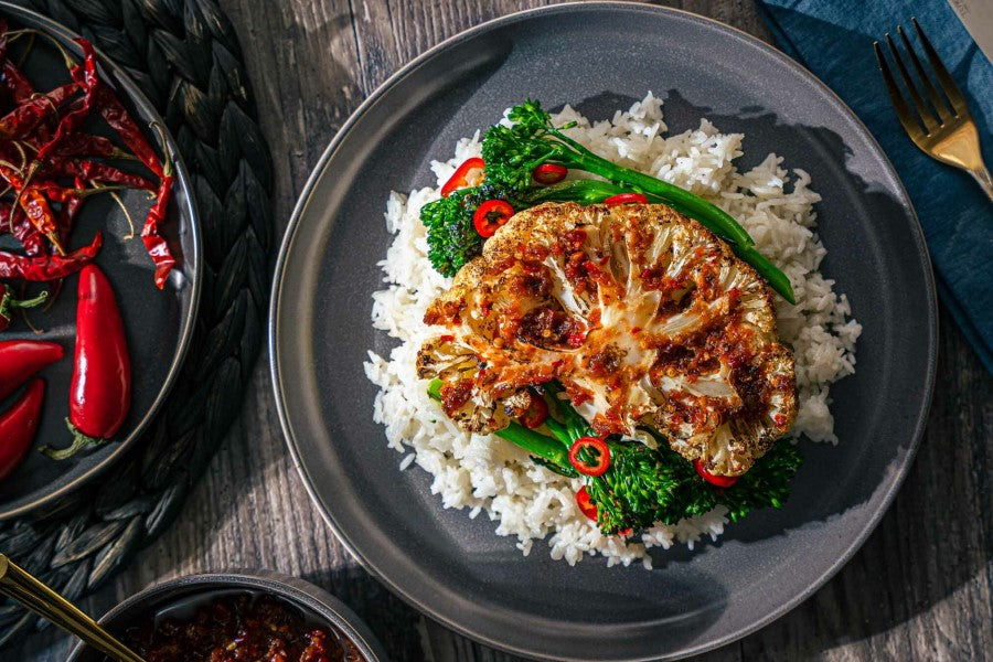 Cauliflower Steak With Jasmine Rice Lundberg Vegan Recipe