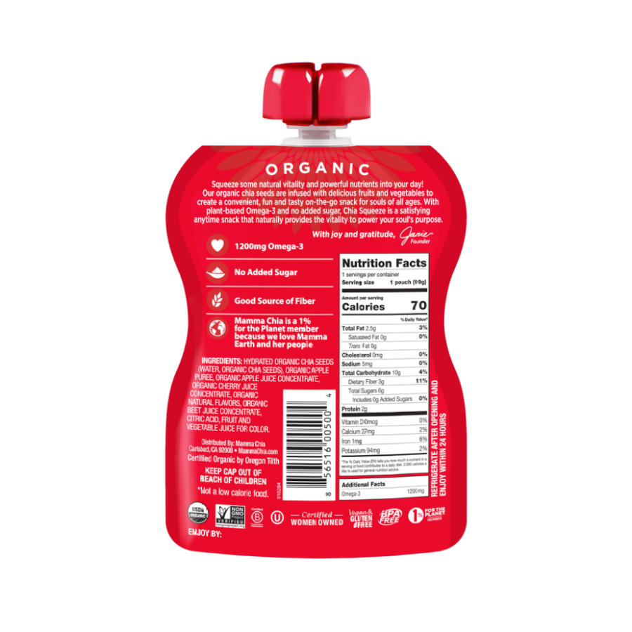 Organic Mamma Chia 3.5 Ounce Squeeze Pouch Cherry Love Ingredients And Nutrition Facts