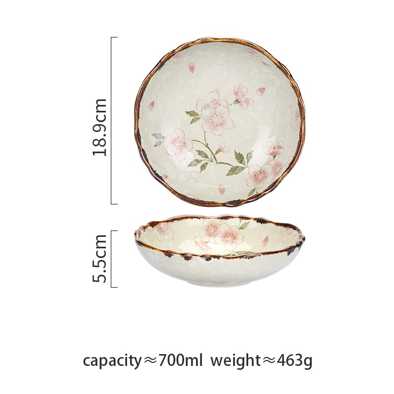Cherry Blossoms Farmhouse Style Floral Ceramic Bowl Measurements