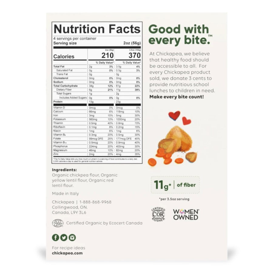 Chickapea Penne Organic Ingredients And Nutrition Facts