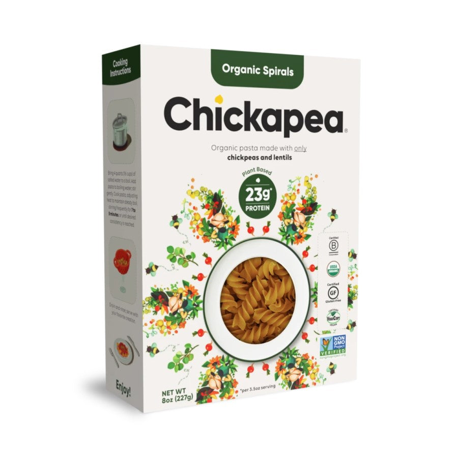Box Of Organic Spirals Plant Based Lentil And Chickpea Pasta From Chickapea