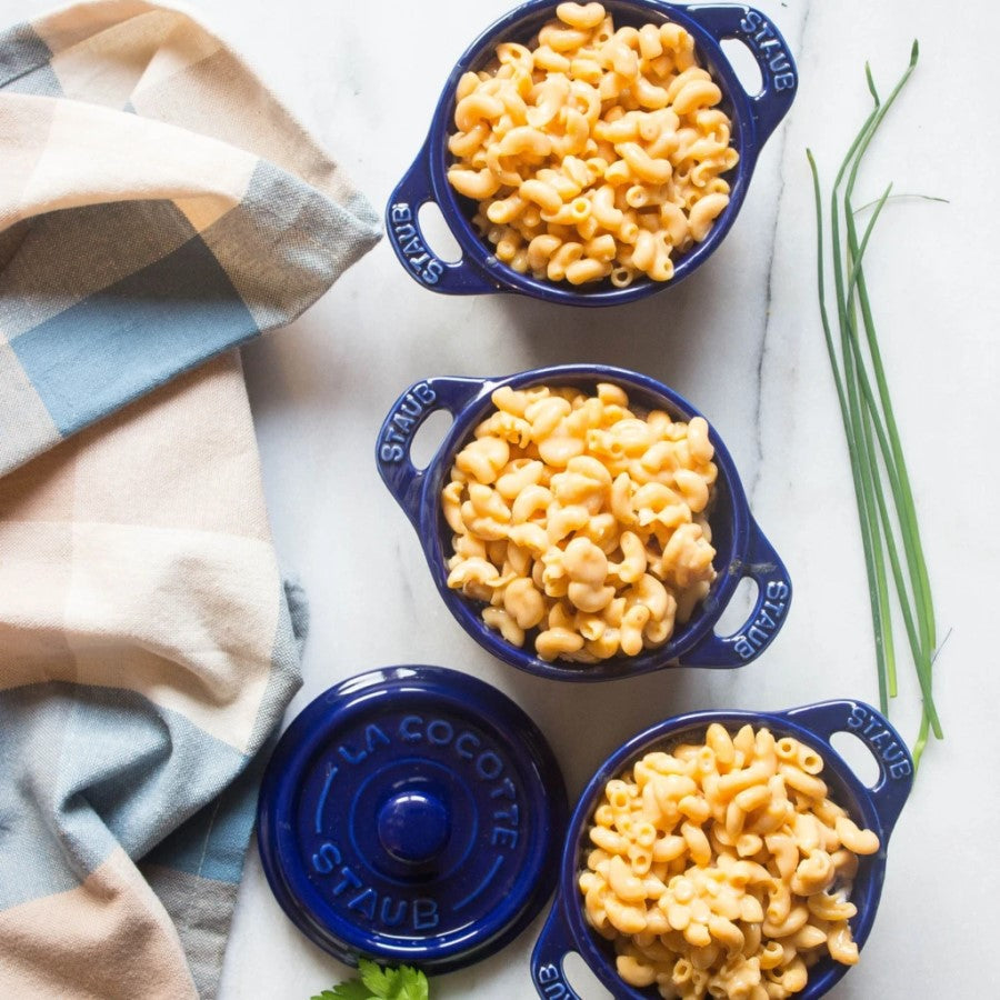 Mini Staub Cocottes In Blue With Delicious Macaroni And Cheese Comfort Food From Gluten Free Chickapea No Dairy Vegan Mac