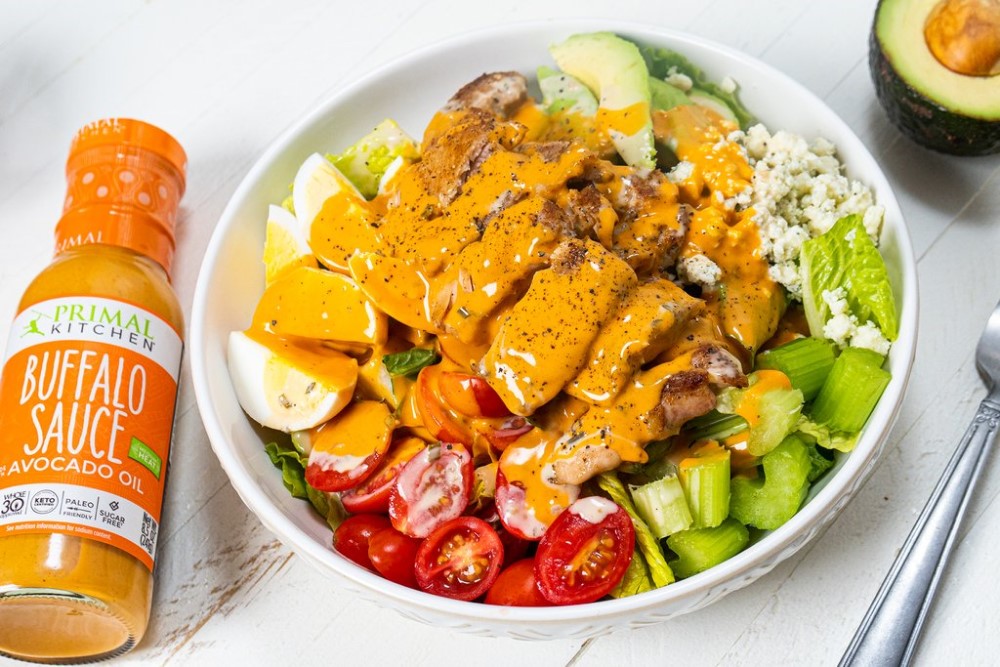 Buffalo Sauce Made With Avocado Oil Topped Chicken Cobb Salad Primal Kitchen Recipe