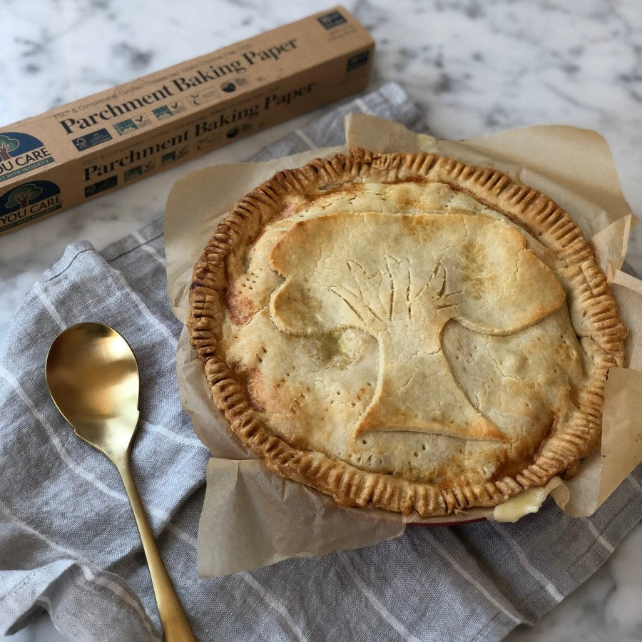 If You Care Unbleached Baking Paper Parchment Style With Chicken Pot Pie And Gold Spoon