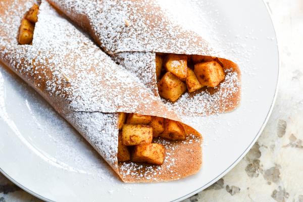 NUCO's Apple Cinnamon Coconut Wrap Crepes Recipe Sprinkled With Keto Powdered Sugar Sweetener