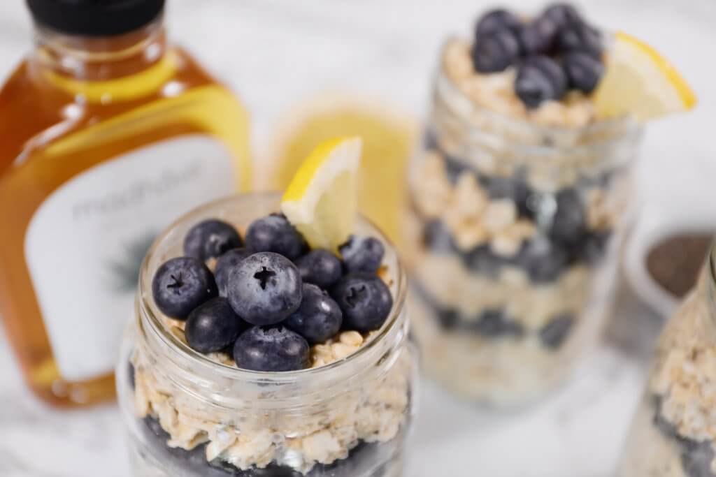 Fresh Blueberries Top 5 Ingredient Lemon Overnight Oats Made With Madhava Organic Light Blue Agave