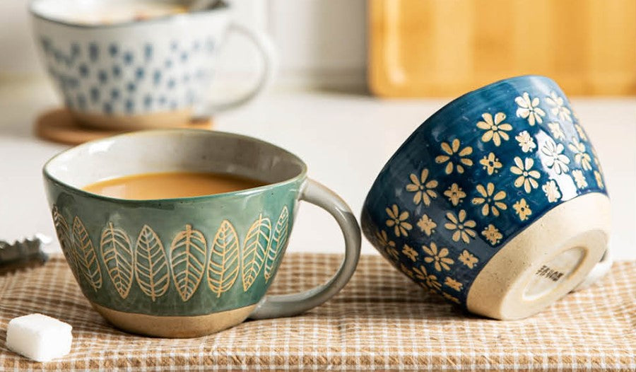 Farmhouse Style Irregular Shaped Ceramic Mugs With Exposed Base